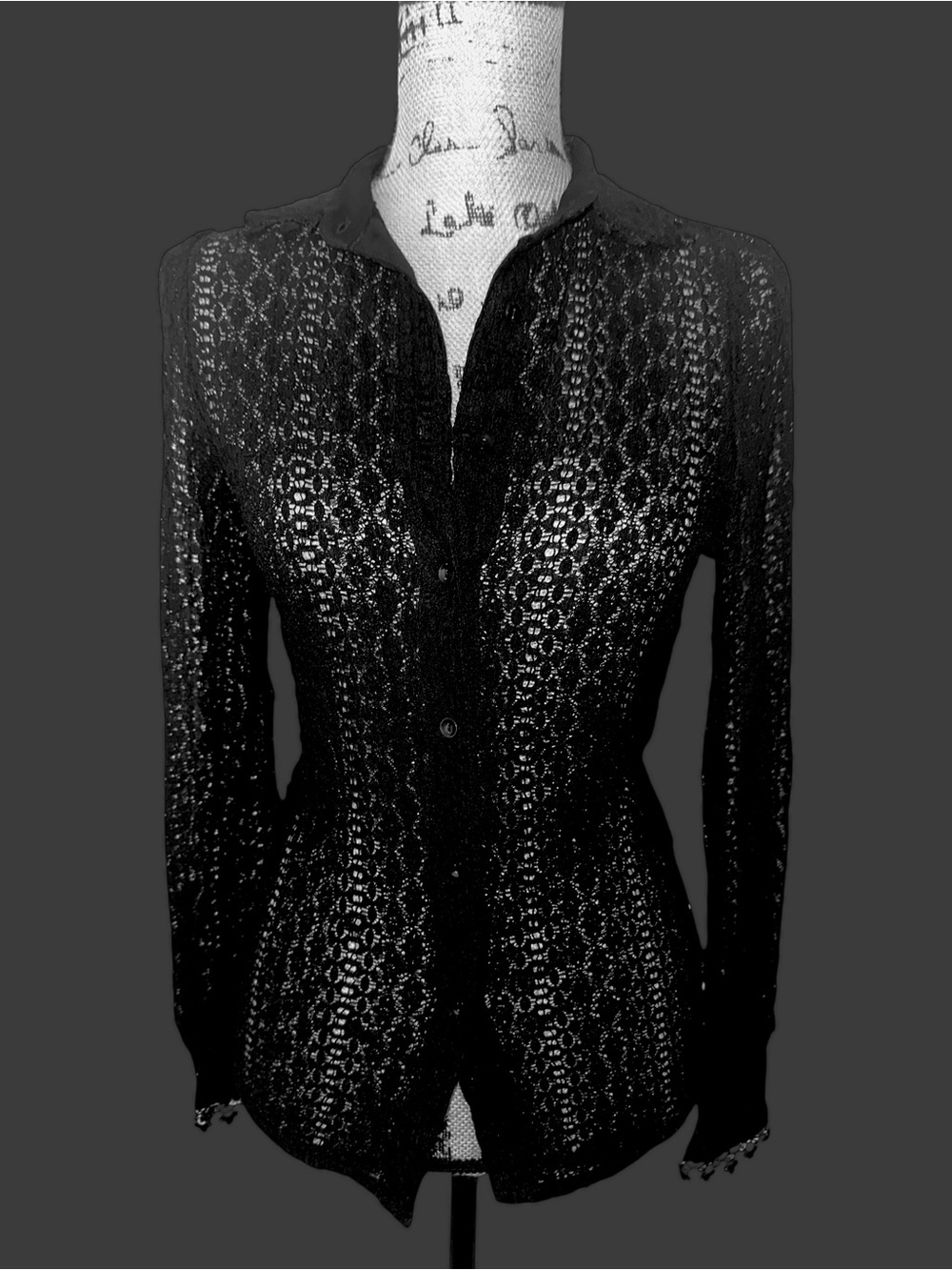 Rachel Zoe Sheer Black Lace Long-Sleeve Blouse